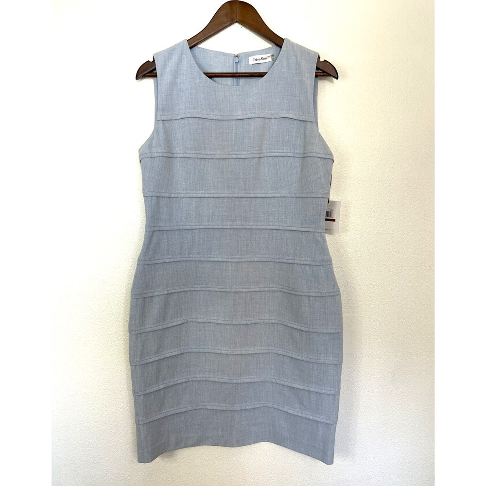 Calvin Klein Womens Dress Size 12 Blue Sleeveless Pleated Business Career NWT
